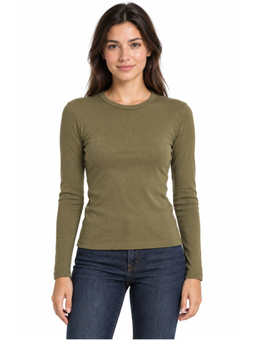 Reformation Olive Green Ribbed Long Sleeve Crew Neck Top Women’s Small